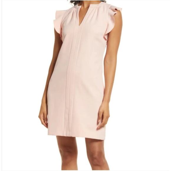 Vince Camuto Dresses & Skirts - Vince Camuto Laguna Pink Ruffle Crepe Shift Dress Size 8 Bridal Graduation Party